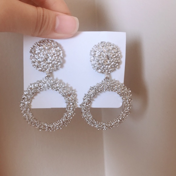 Round Sparkling Drop Earrings - Picture 2 of 5